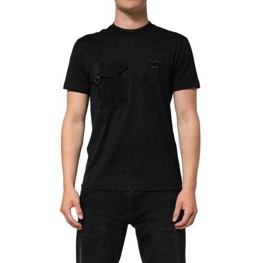 Dolce & Gabbana Black Cotton Embroidered DG Logo Pocket T-shirt TSH91208-50