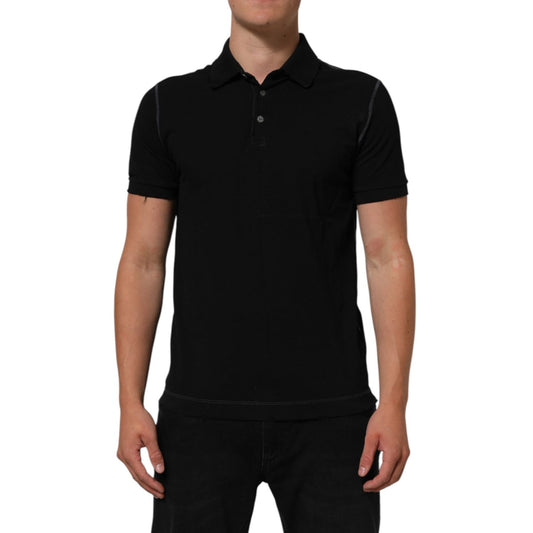 Dolce & Gabbana Black Cotton Graphic Print PoloShirt T-shirt, classic collar, button closure, premium quality short sleeve design