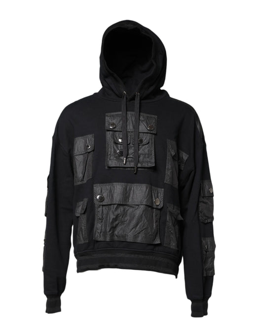 Dolce & Gabbana Black Cotton Hooded Sweatshirt Sweater TSH90275-52