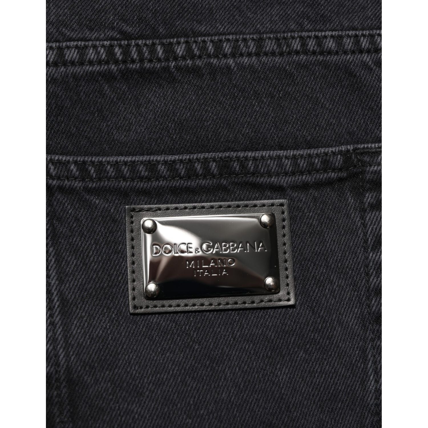 Dolce & Gabbana Black Cotton Logo Men Mid Waist Denim Jeans