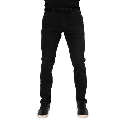 Dolce & Gabbana Black Cotton Logo Plaque Denim Jeans