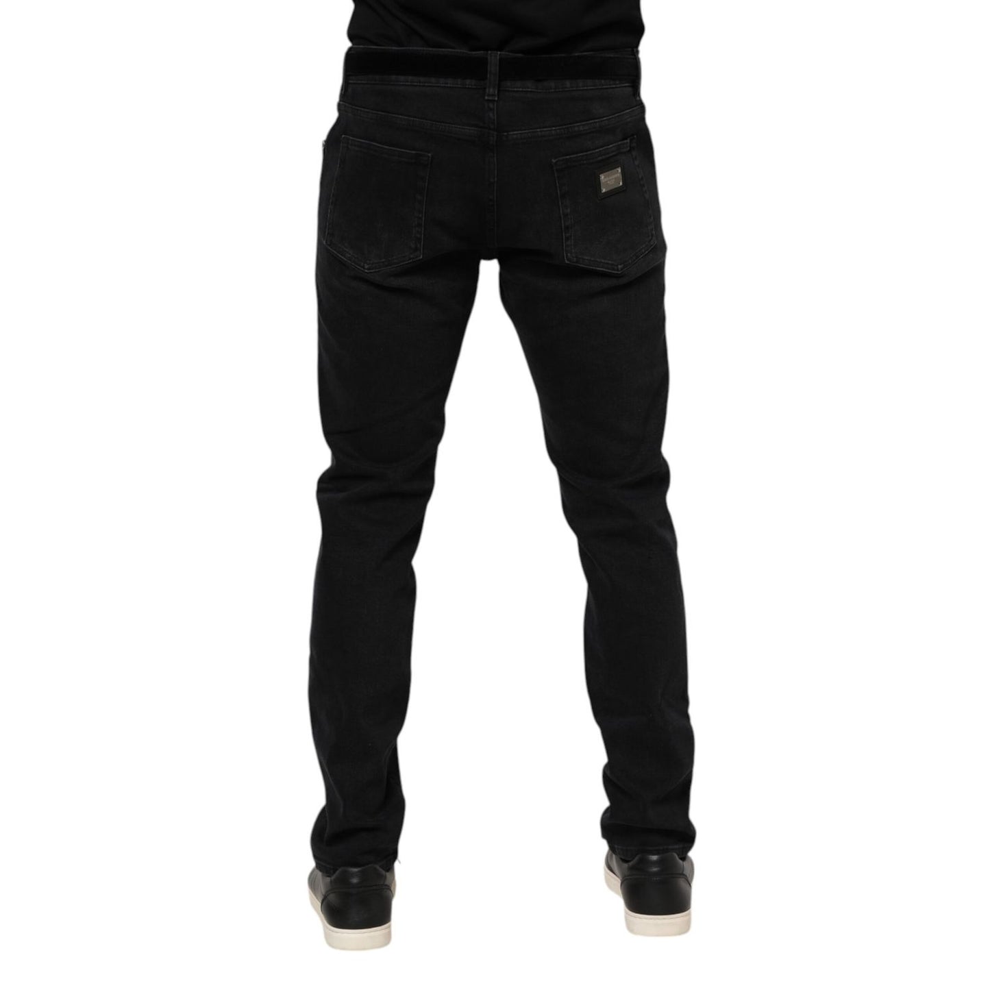 Dolce & Gabbana Black Cotton Logo Plaque Denim Jeans