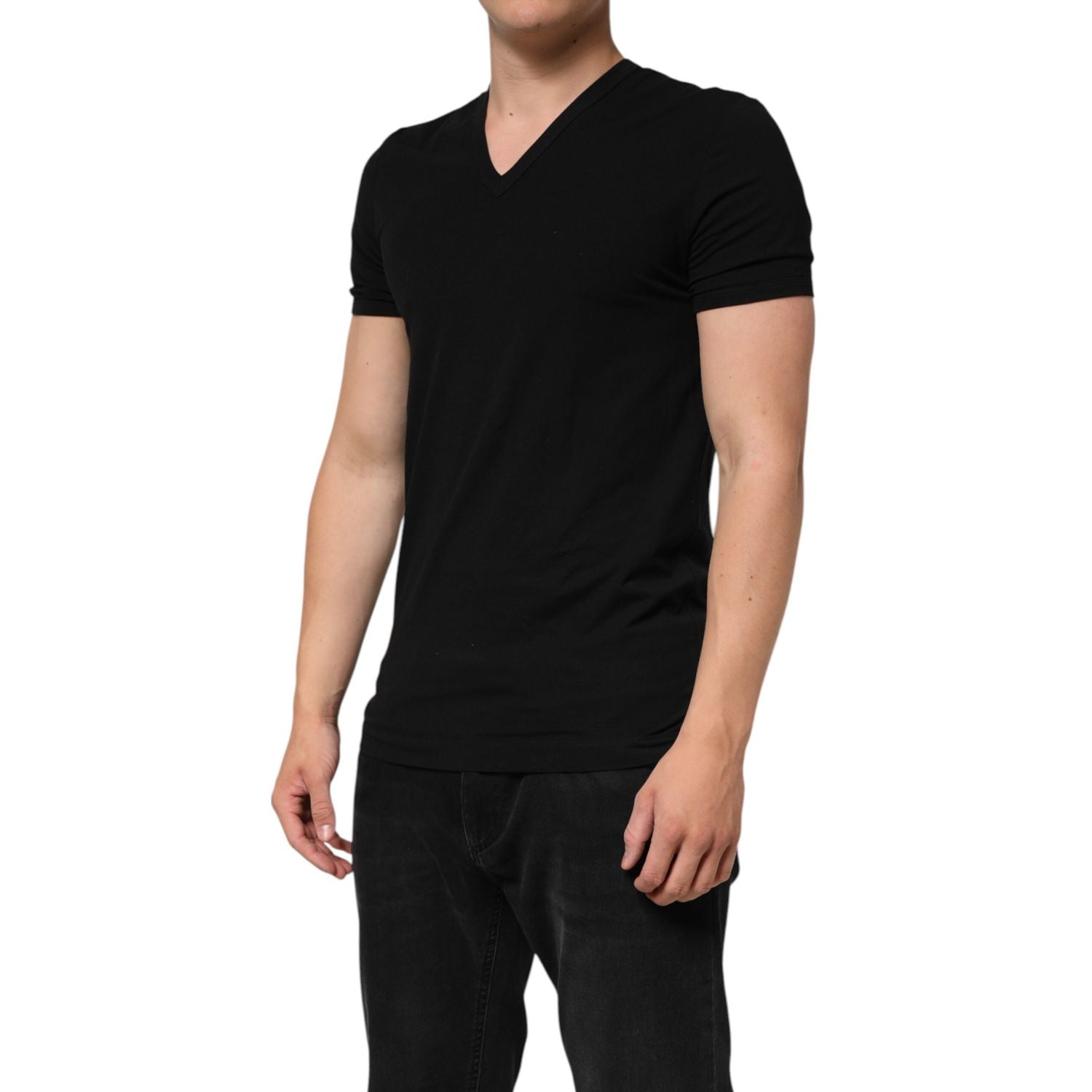 Dolce & Gabbana Black Cotton Slim Fit Men V-Neck Shirt T-shirt