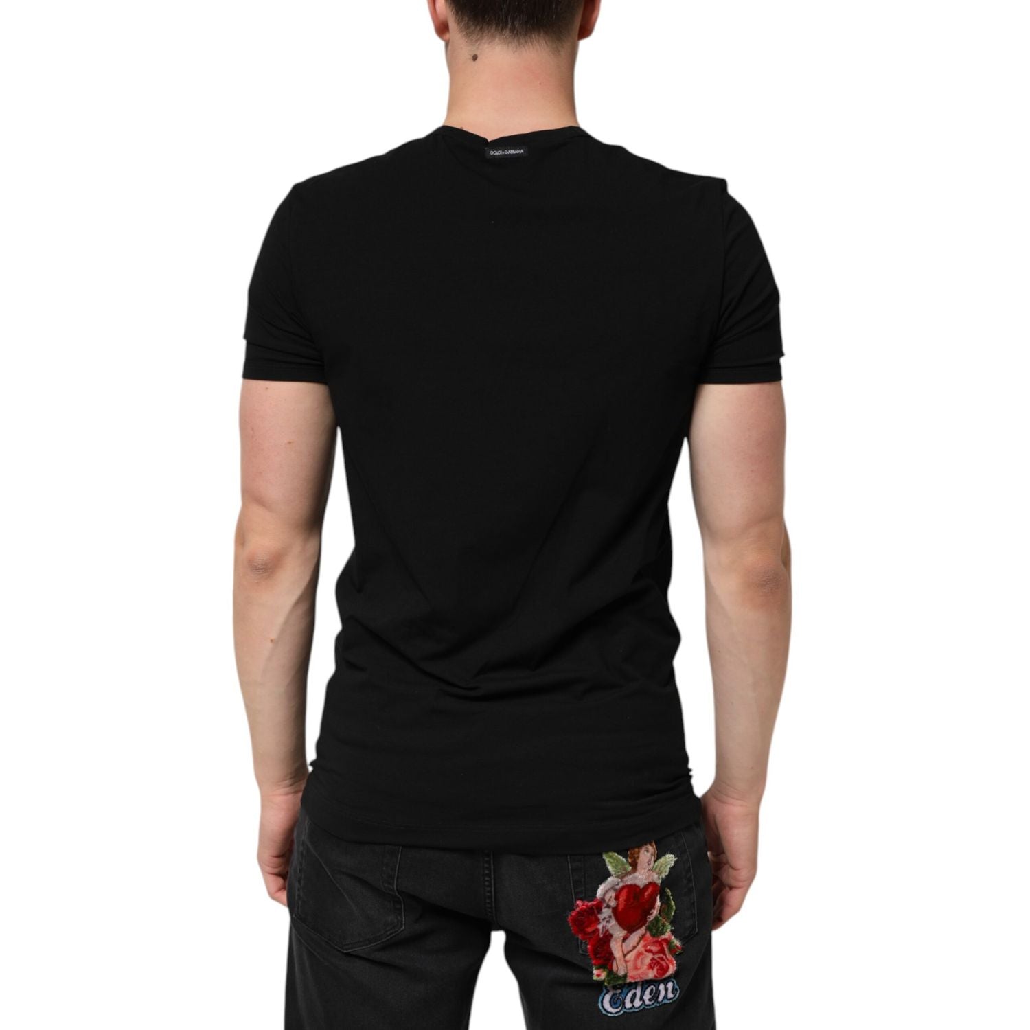Dolce & Gabbana Black Cotton Slim Fit Men V-Neck Shirt T-shirt