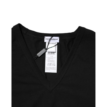 Dolce & Gabbana Black Cotton Slim Fit Men V-Neck Shirt T-shirt