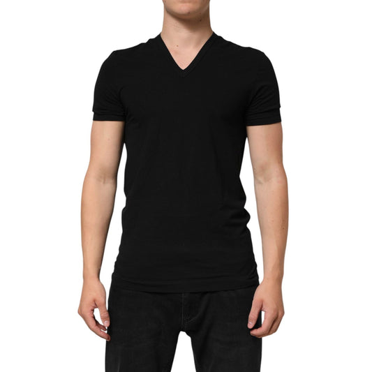 Dolce & Gabbana Black Cotton Slim Fit Men V-Neck Shirt T-shirt TSH91036-4