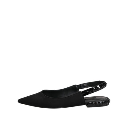Dolce & Gabbana Black Crystal Charmeuse Slingback Shoes