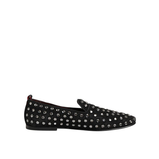 Dolce & Gabbana Black Crystal Embellished Loafers Dress Shoes