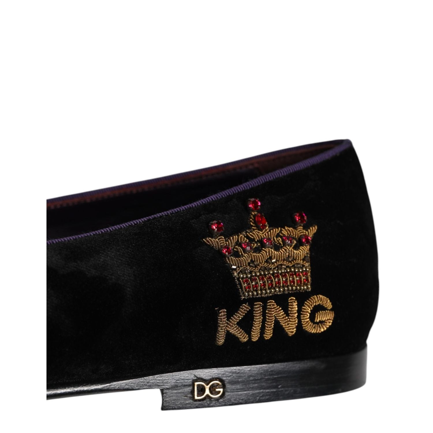 Dolce & Gabbana Black DG Crown Embroidery Loafers Slip On Shoes