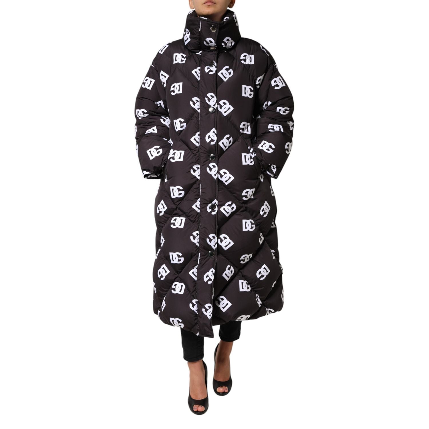 Dolce & Gabbana Black DG Mania Puffer Quilted Long Coat Jacket