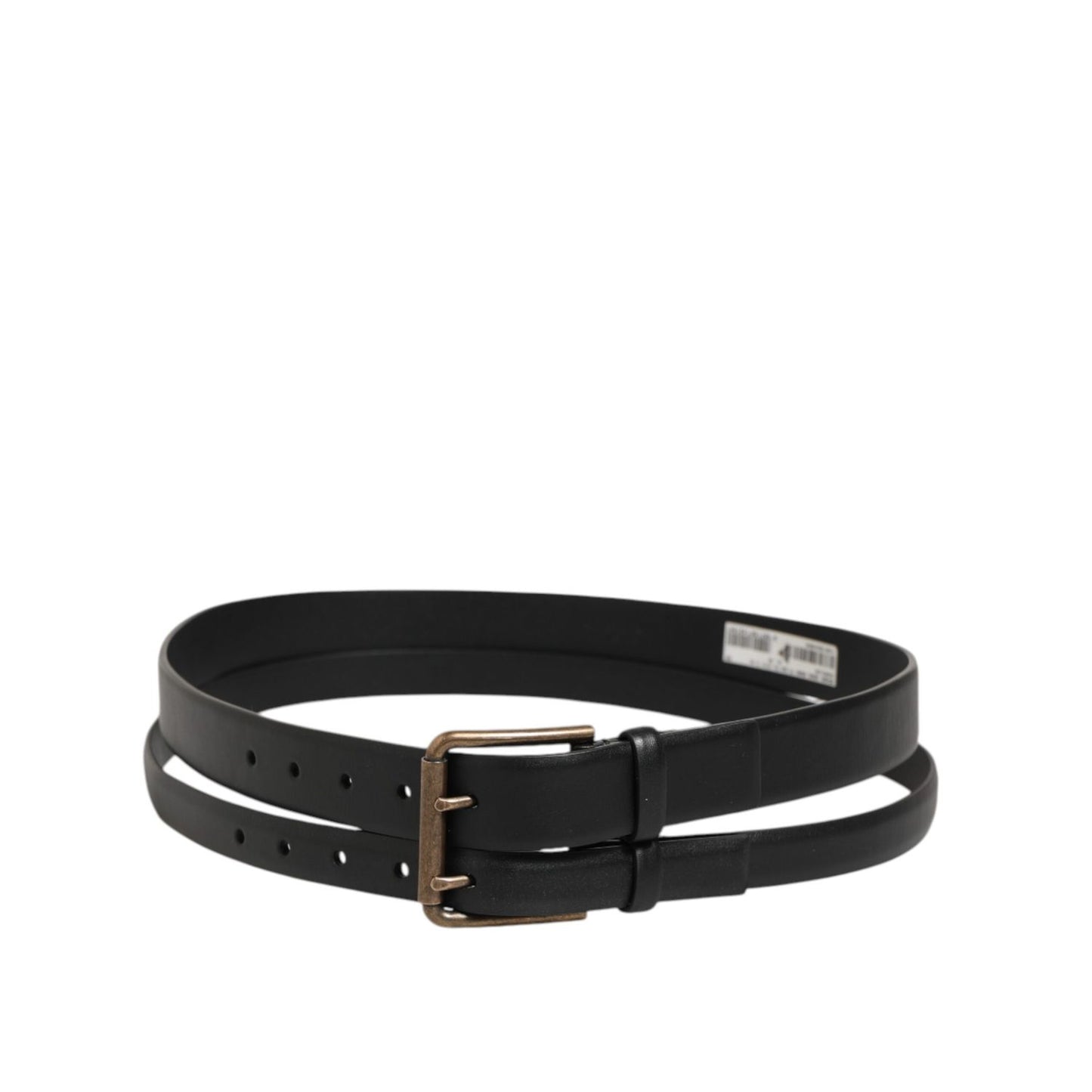 Dolce & Gabbana Black Double Strap Leather Brass Buckle Belt