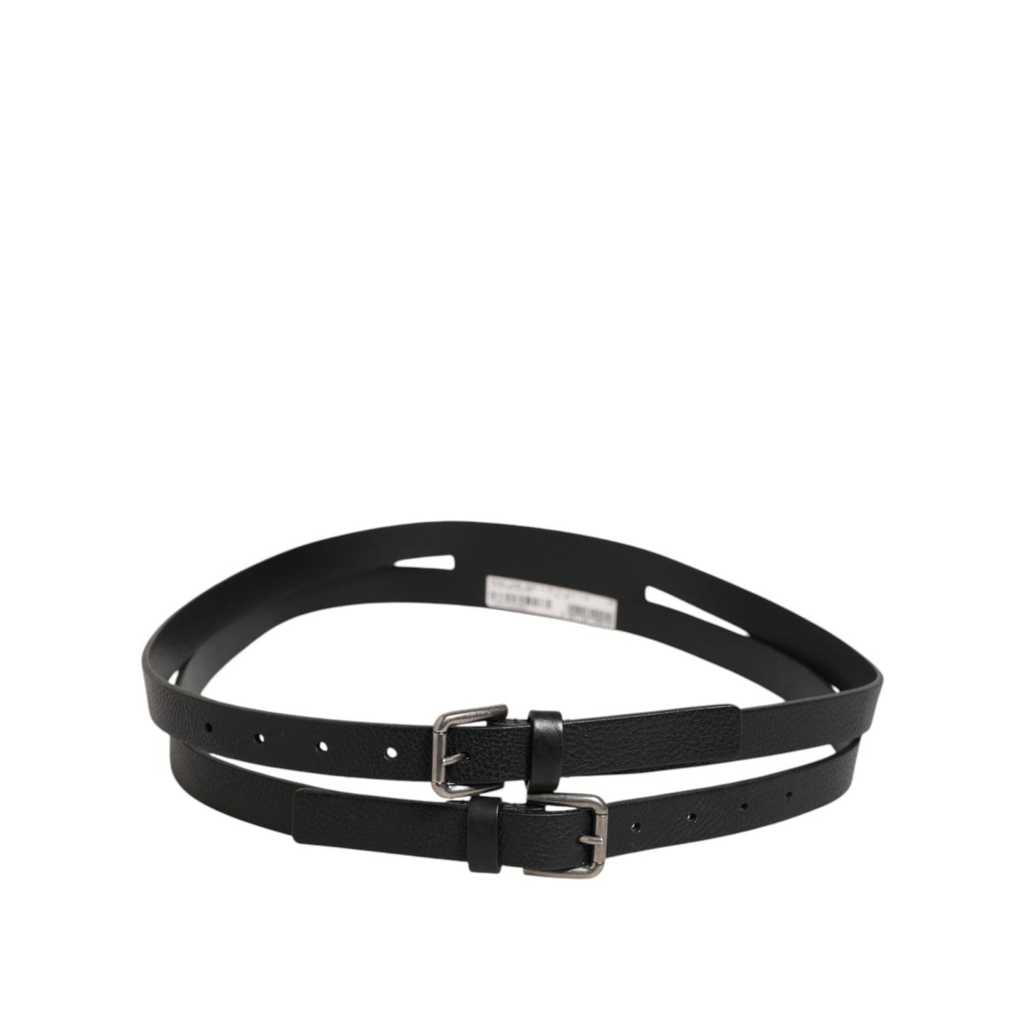 Dolce & Gabbana Black Double Strap Leather Gold Buckle Belt