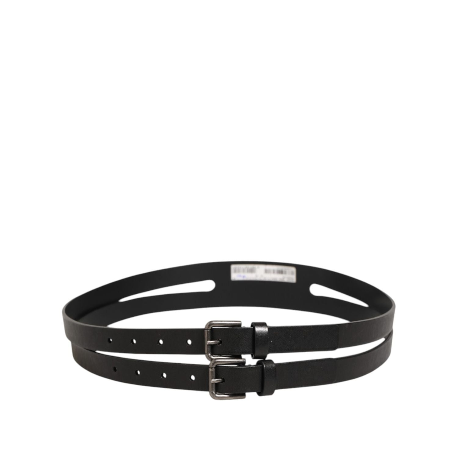 Dolce & Gabbana Black Double Strap Leather Silver Buckle Belt