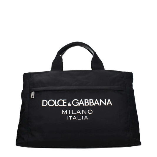 Dolce & Gabbana Black Fabric Luggage And Travel with front logo, adjustable shoulder, and zip closure, large casual style.