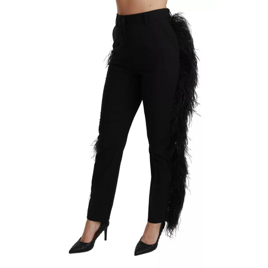 Dolce & Gabbana Black Feather Straight High Waist Pants PAN70949-40
