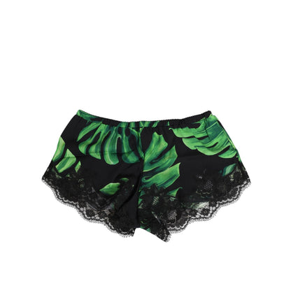 Dolce & Gabbana Black Green Tropical Print Lace Underwear