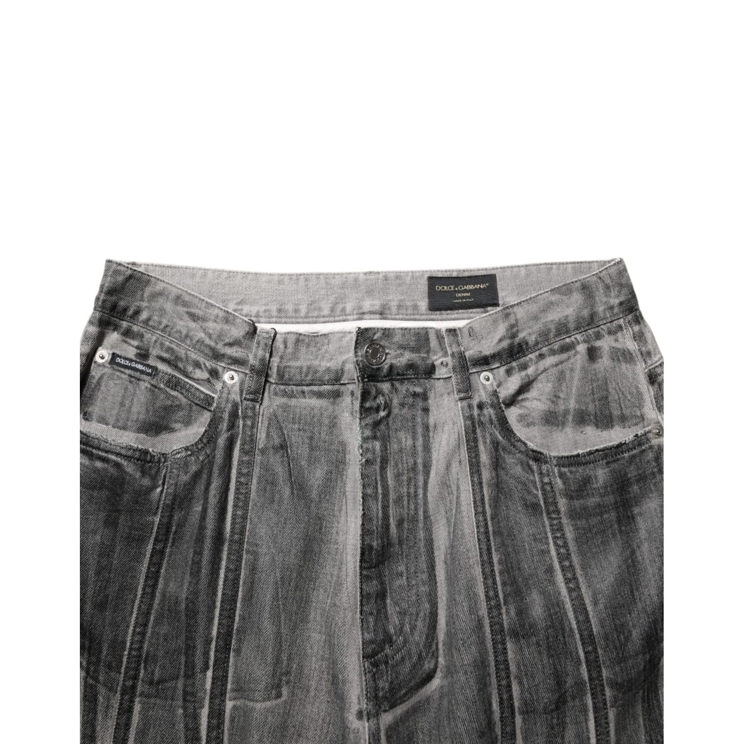 Dolce & Gabbana Black Grey Graphic Print Denim Pants Jeans