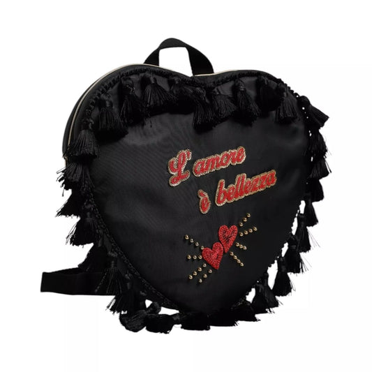 Dolce & Gabbana Black Heart L'Amore Patch Embellished Kids Backpack BAG4359