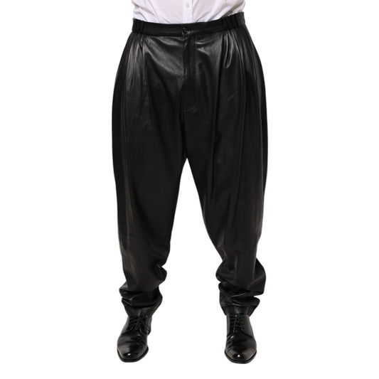 Dolce & Gabbana Black Lamb Leather Trousers Men Pants PAN76745 -50