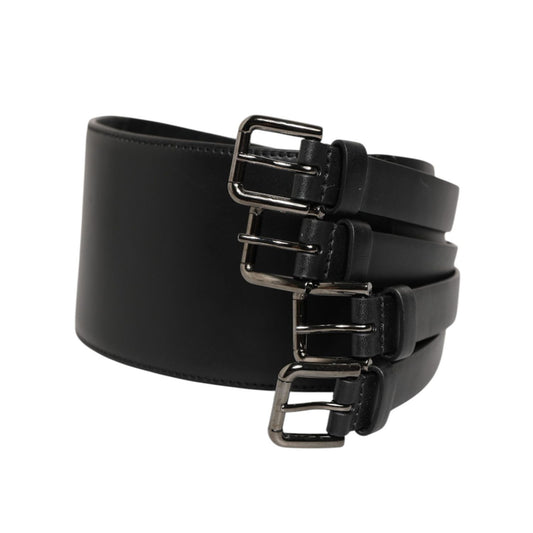 Dolce & Gabbana Black Leather 4-Strap Metal Multi-Buckle Belt