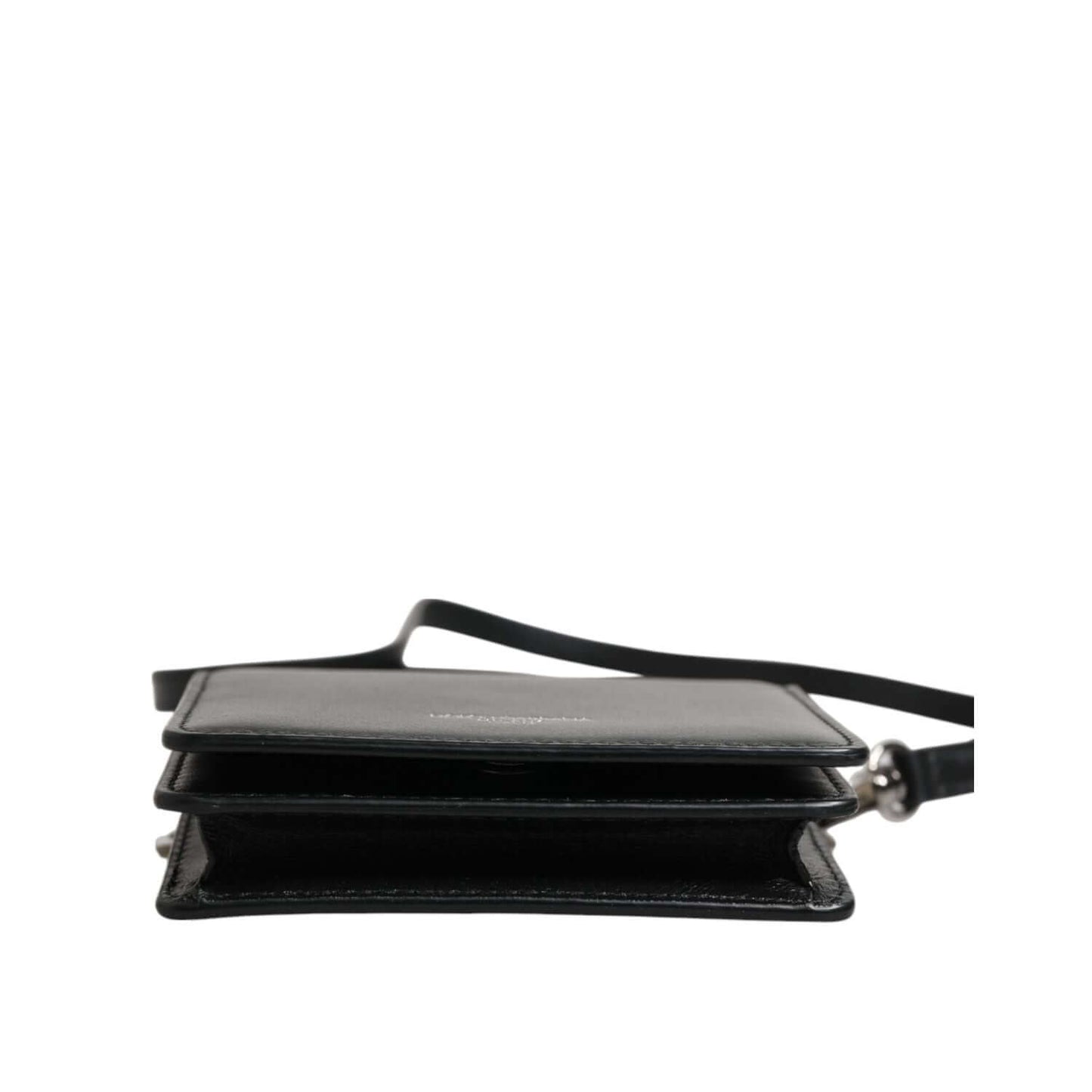 Dolce & Gabbana Black Leather Bifold Card Holder Crossbody Men Borse Bag with logo engraved metal hardware and strap.