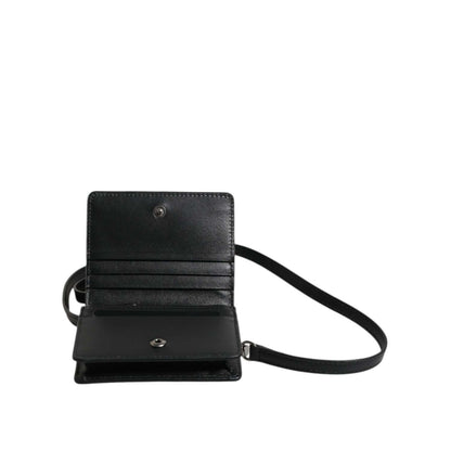 Dolce & Gabbana Black Leather Bifold Card Holder Crossbody Men Borse Bag with snap button and logo engraved metal hardware