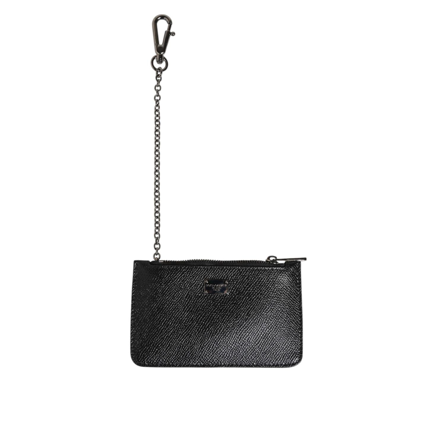 Dolce & Gabbana Black Leather Chain Link Mens Coin Purse Key Clip Holder Wallet