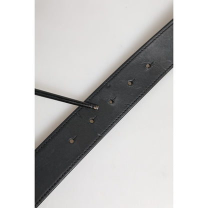 Dolce & Gabbana Black Leather Classic Metal Logo Buckle Belt
