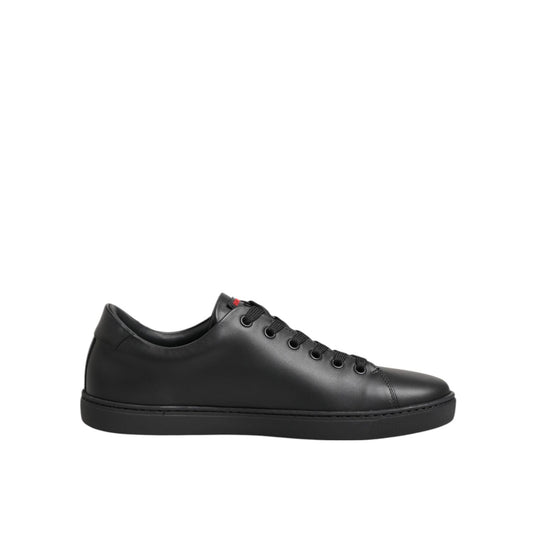 Dolce & Gabbana Black Leather Crystal Heart Low Top Sneakers Shoes