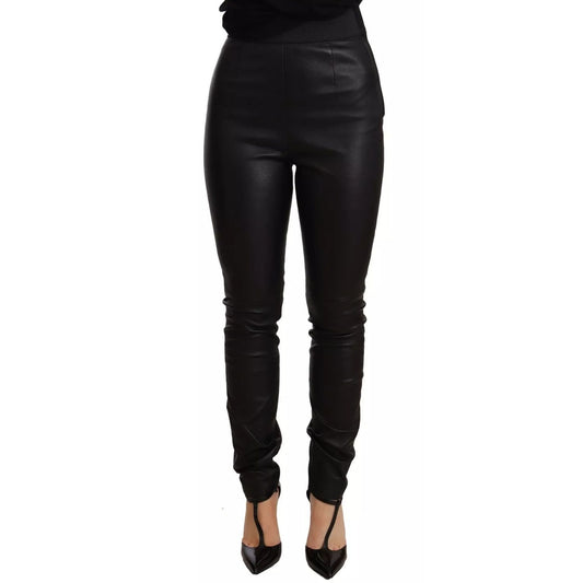 Dolce & Gabbana Black Leather Elastic Waist Trouser Pants PAN72295-40