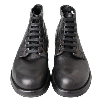 Dolce & Gabbana Black Leather Lace-Up Boots