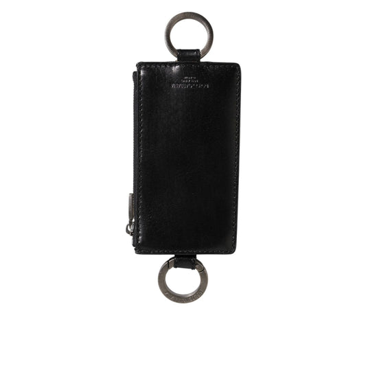 Dolce & Gabbana Black Leather Logo Embossed Lanyard Card Holde Wallet SMY11041