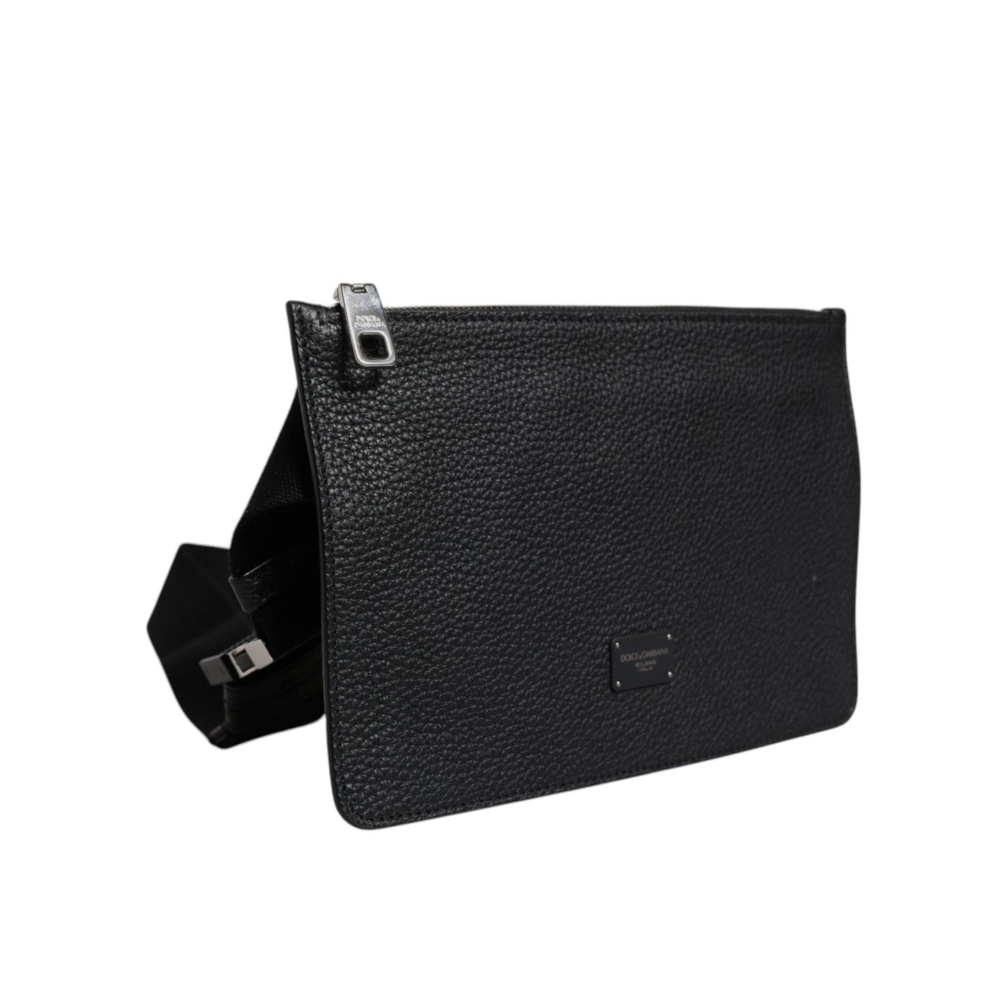 Dolce & Gabbana Black Leather Logo Embossed Waist Fanny Pack Borse Bag