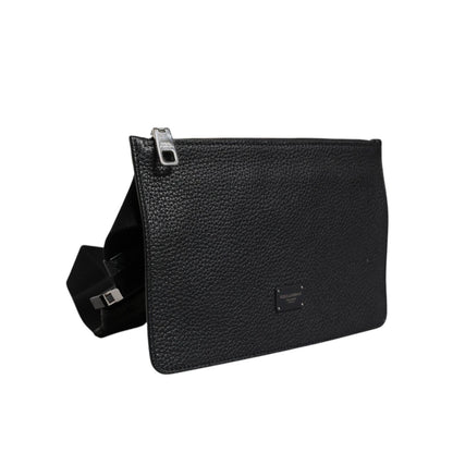 Dolce & Gabbana Black Leather Logo Embossed Waist Fanny Pack Borse Bag