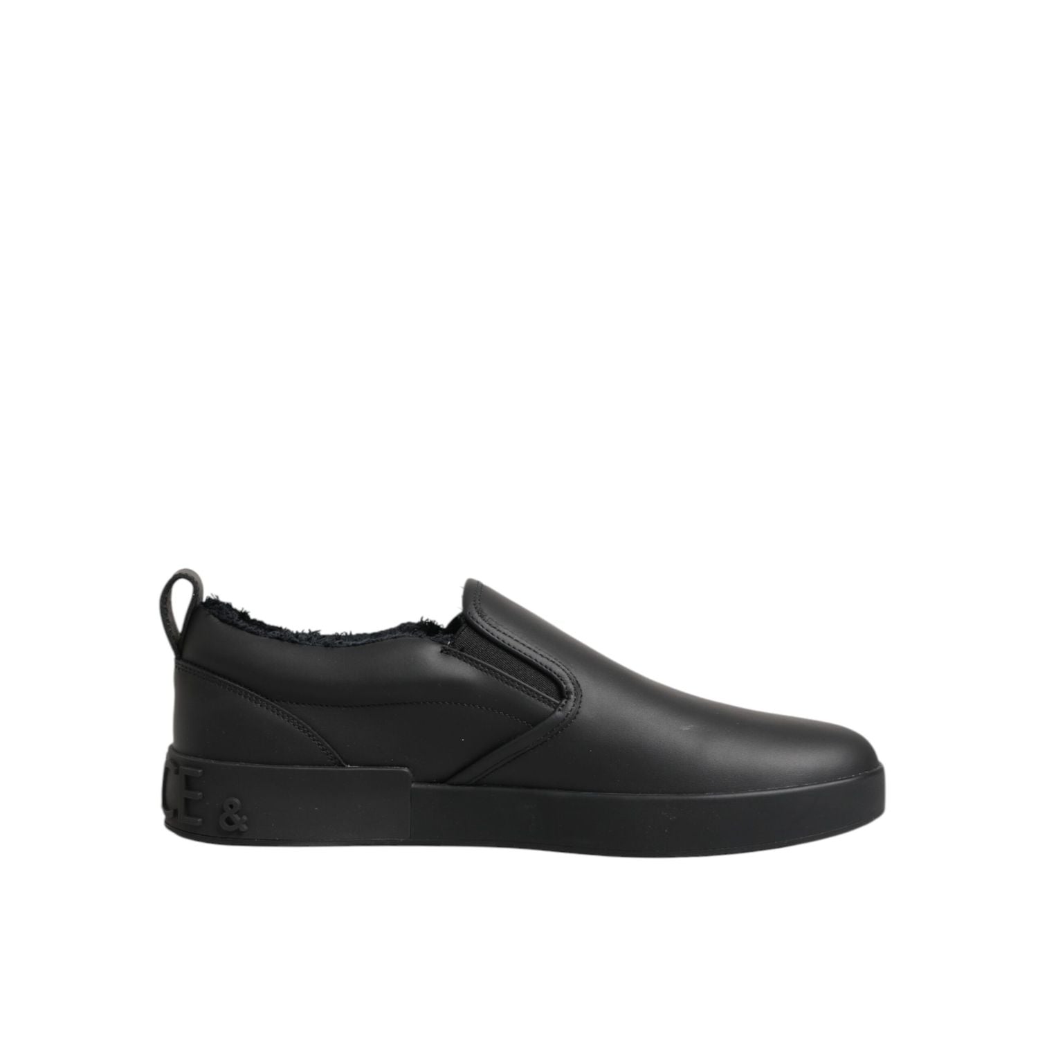 Dolce & Gabbana Black Leather Low Top Slip On Sneakers Shoes