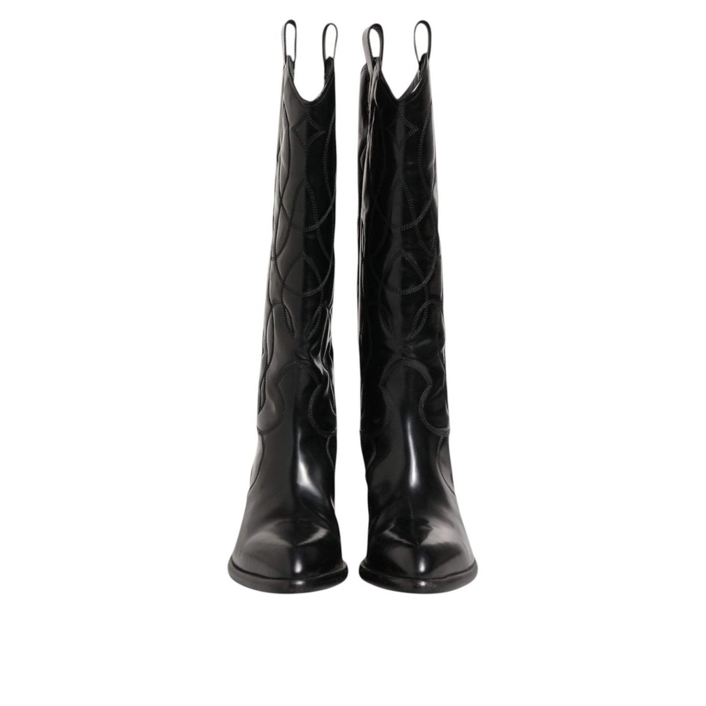 Dolce & Gabbana Black Leather Over The Calf Biker Boots Shoes