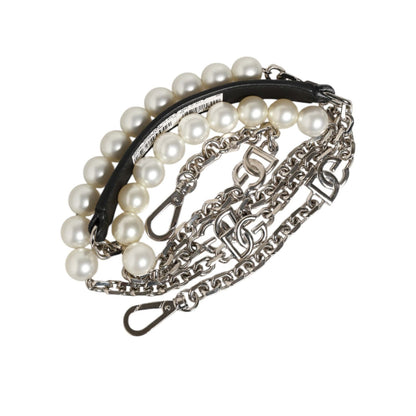 Dolce & Gabbana Black Leather Pearl Chain Bag Accessory Shoulder Strap