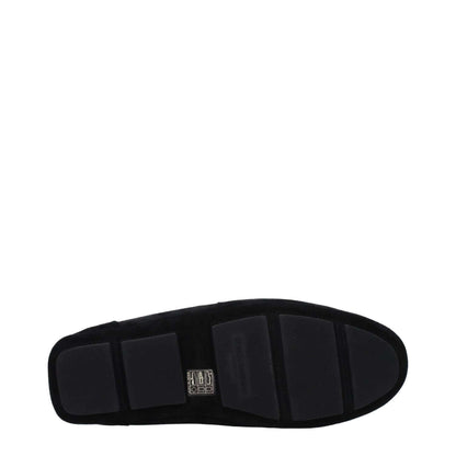 Sole of Dolce & Gabbana Black Leather Slip-On Loafers with rubber grip and back logo detail, showcasing durability and design.