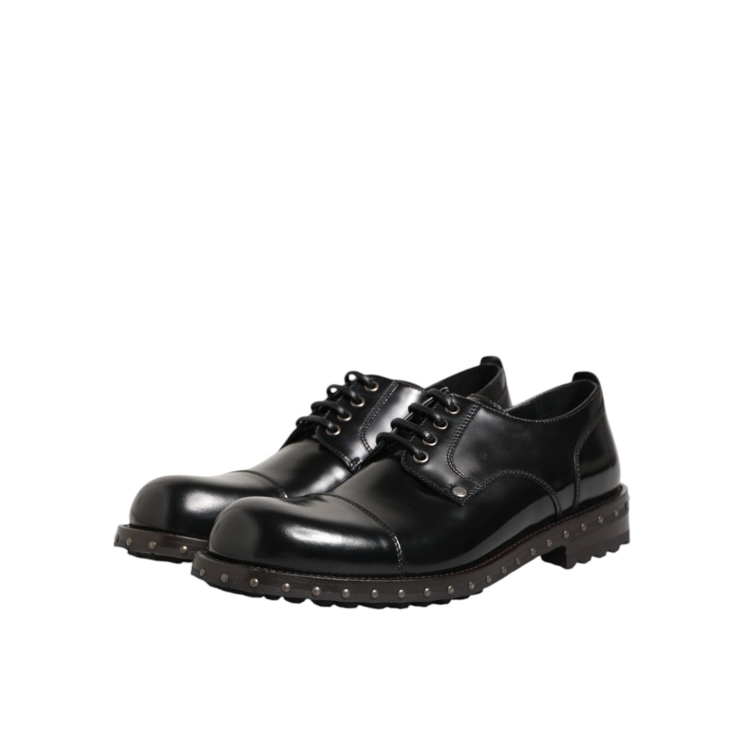 Dolce & Gabbana Black Leather Studded Men Formal Derby Shoes