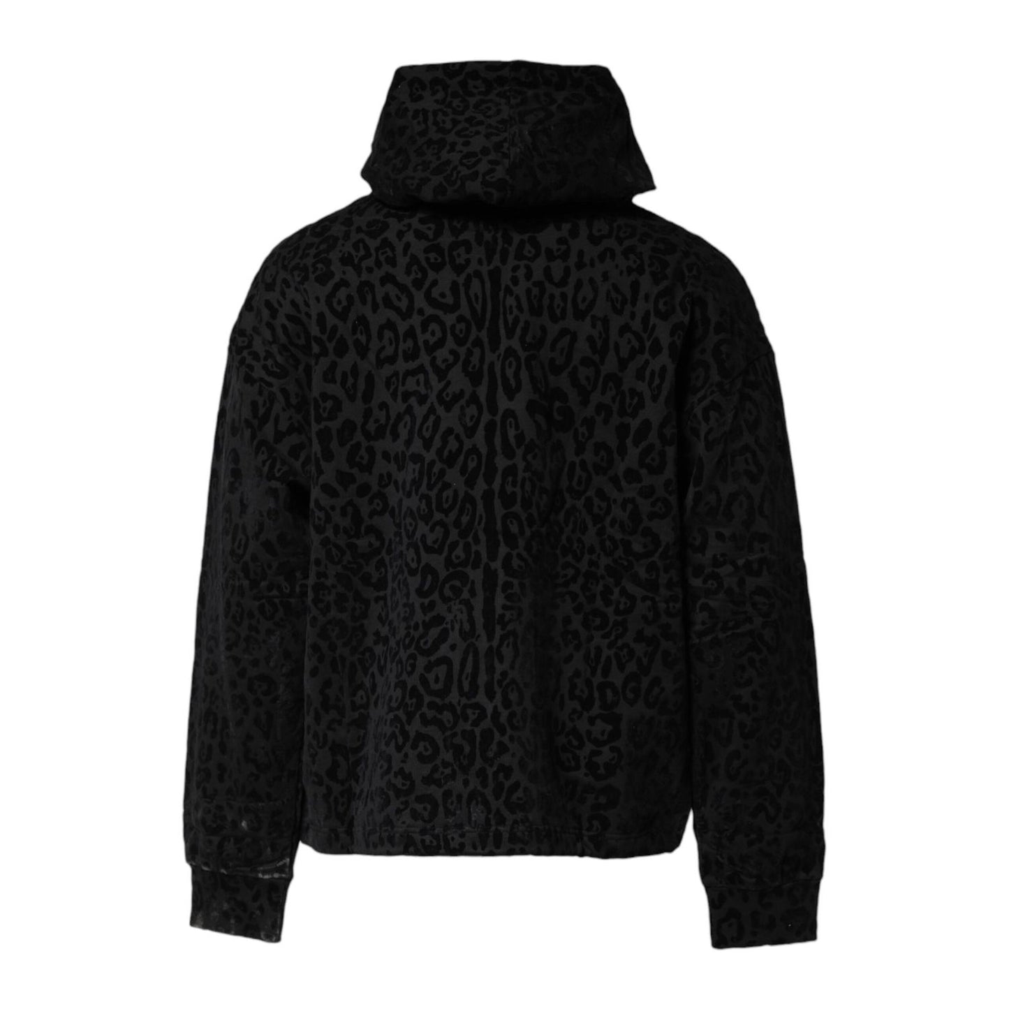Dolce & Gabbana Black Leopard Full Zip Hooded Sweatshirt Sweater, 100% cotton, regular fit, made in Italy, featuring leopard pattern