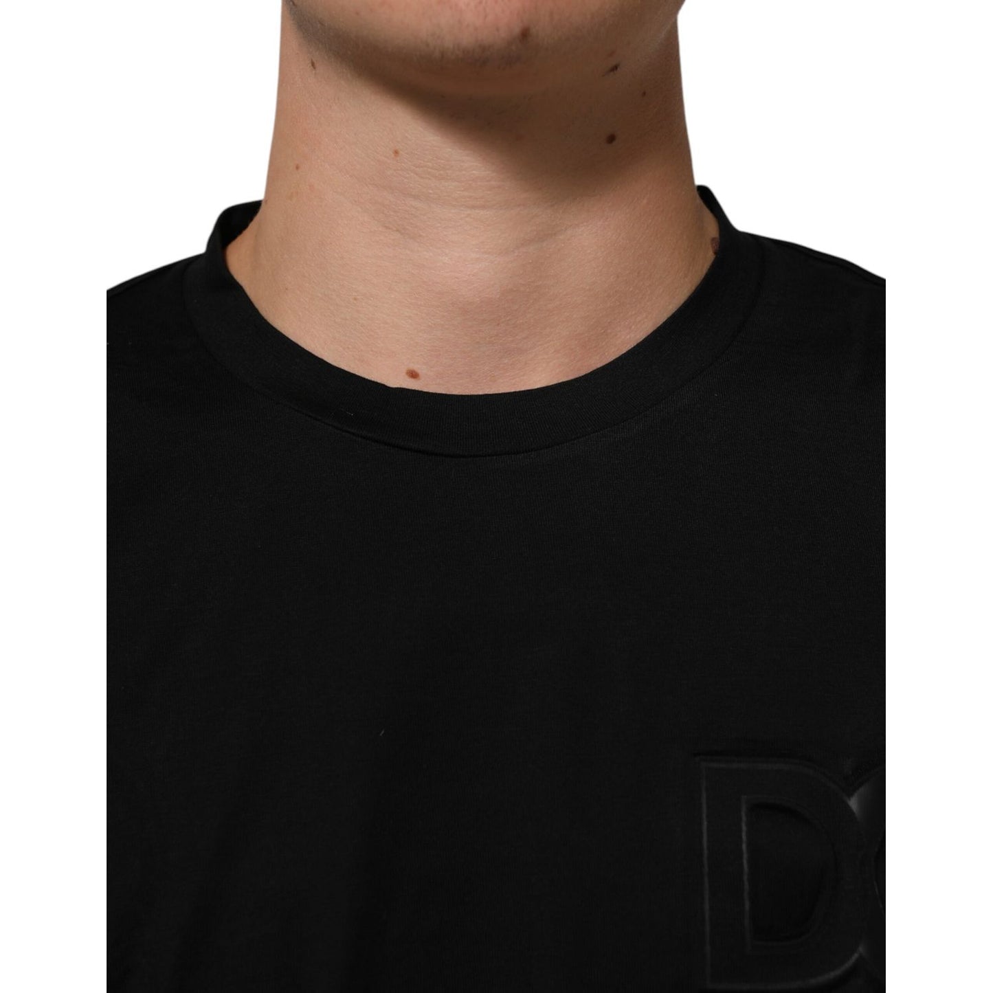 Dolce & Gabbana Black Logo Patch Cotton Men Crew Neck T-shirt