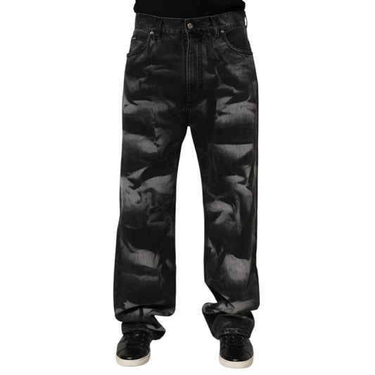 Dolce & Gabbana Black Marbled Effect Straight Men Denim Jeans