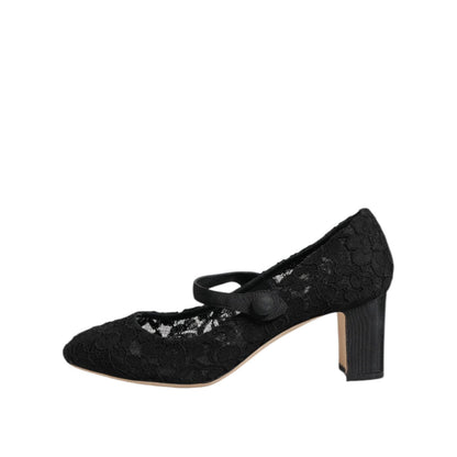 Dolce & Gabbana Black Mary Jane Taormina Lace Pumps Shoes