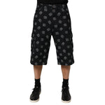 Dolce & Gabbana Black Monogram Denim Cargo Men Bermuda Short with signature logo and cargo pockets.