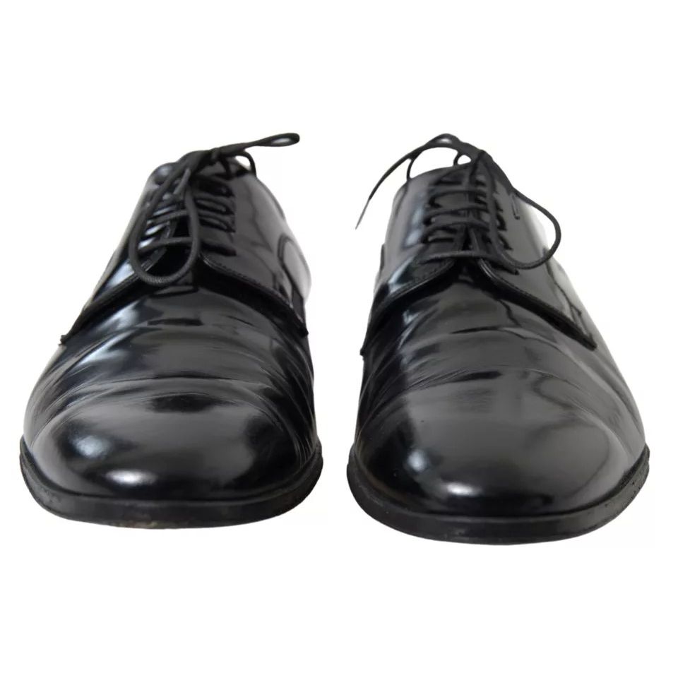 Dolce & Gabbana Black Polished Leather Formal Dress Shoes with laces, slightly preowned, authentic Italian craftsmanship