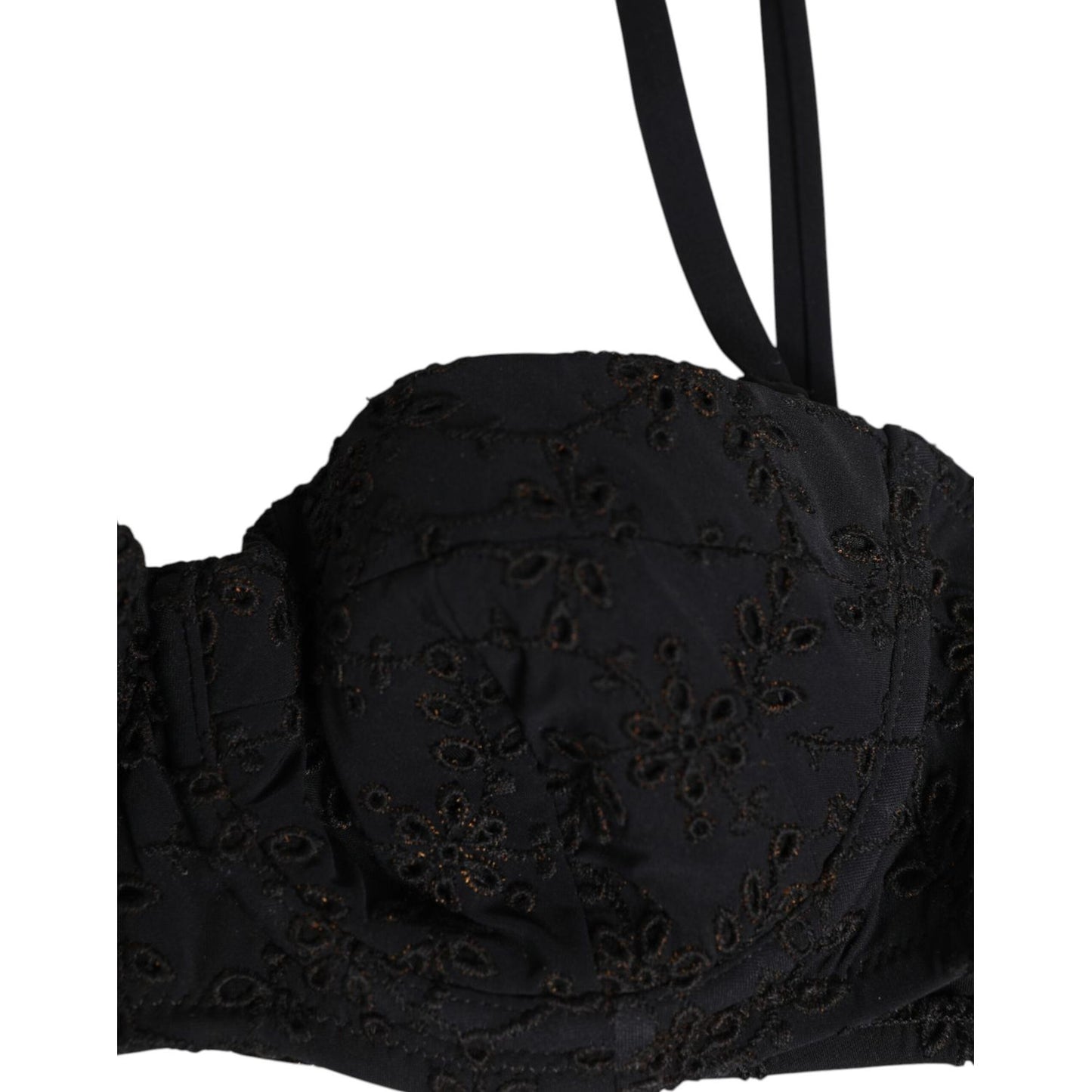 Dolce & Gabbana Black Polyester Embroidered Underwire Bra Underwear with floral design and high-quality craftsmanship, made in Italy.