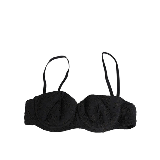 Dolce & Gabbana Black Polyester Embroidered Underwire Bra Underwear with floral detailing, crafted in Italy, featuring logo details.