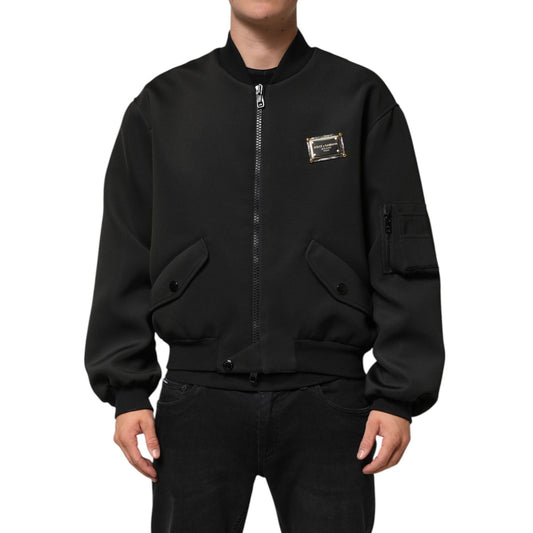 Dolce & Gabbana Black Polyester Logo Plaque Bomber Jacket JKT41573-54