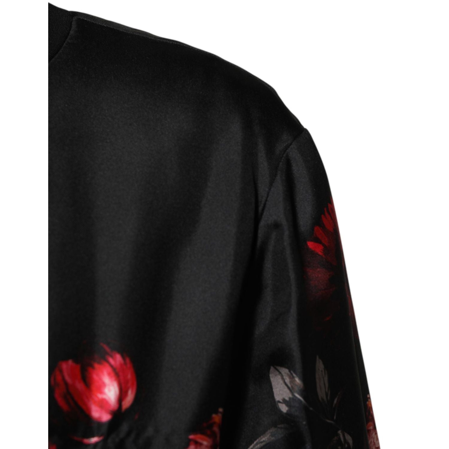 Dolce & Gabbana Black Red Floral Silk Bomber Blouson Jacket