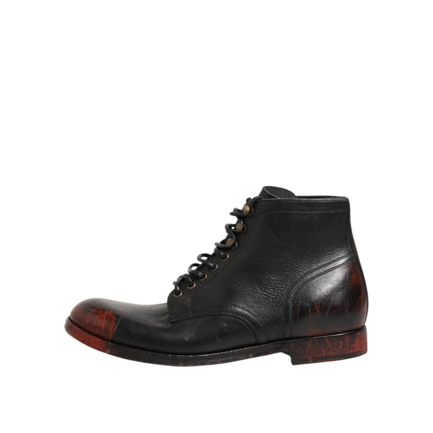 Dolce & Gabbana Black Red Lace Up Short Ankle Boot Shoes